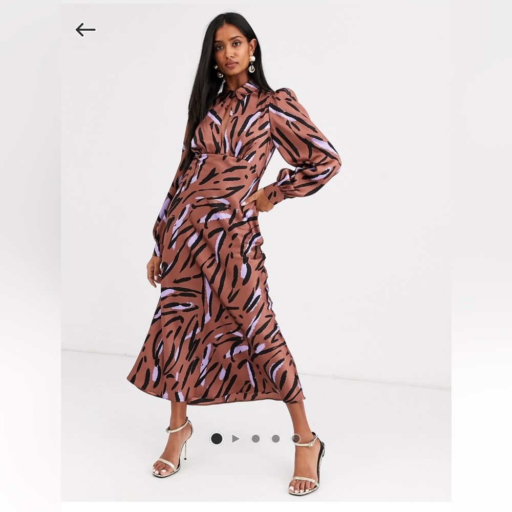 ASOS Brown and Purple Long Sleeve Dress